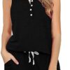Dofaoo Two Piece Outfits for Women Button Henley Tank Short Set with Pockets